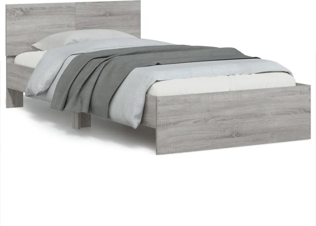 vidaXL Cadru de pat cu tăblie gri sonoma 100x200 cm lemn prelucrat