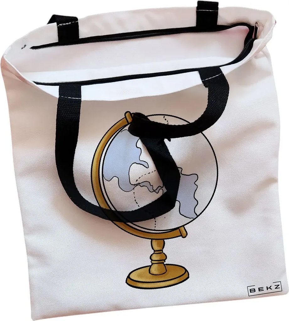 Sacosa de Panza pentru Cumparaturi, Geanta Tote, Travel Girl 20, Cu fermoar, 38x34.5 cm, Alba, BEKZ®
