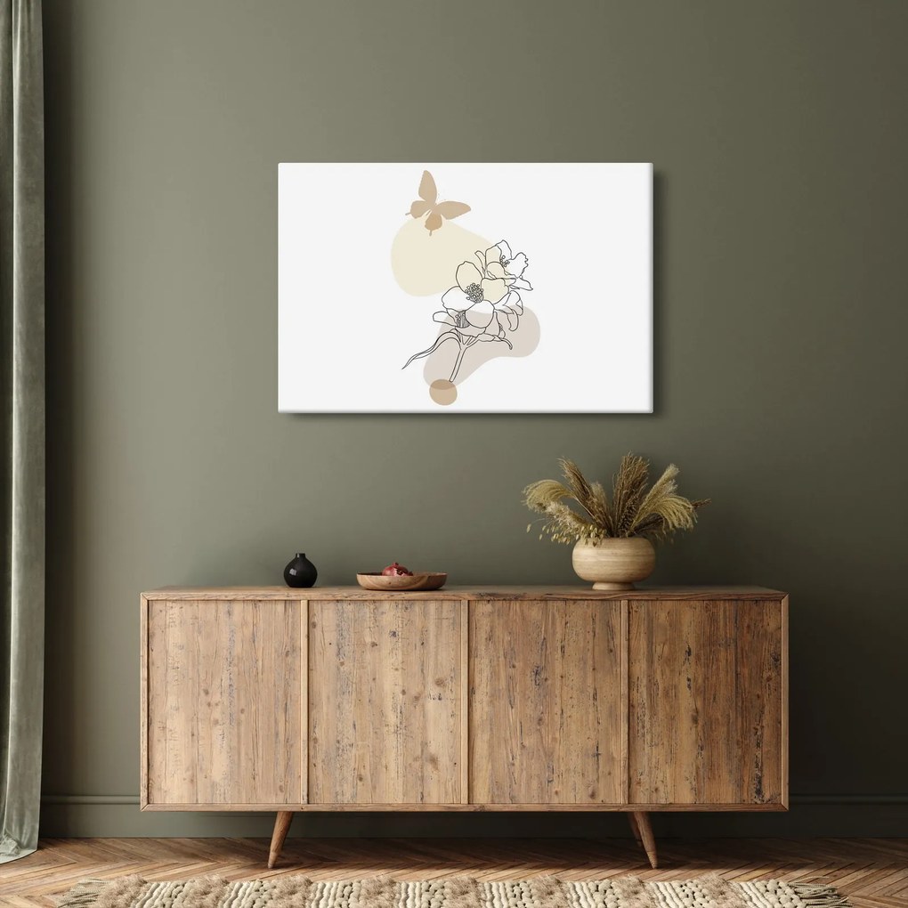Tablou - Flori bej cu fluture N⁰3 (90x60 cm)