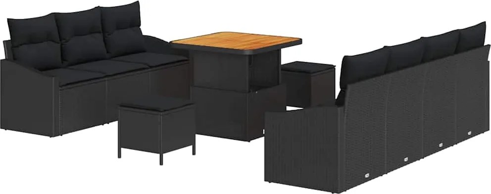 vidaXL Set de canapele pentru grădină cu pernă cu pernă 10 pcs Negru