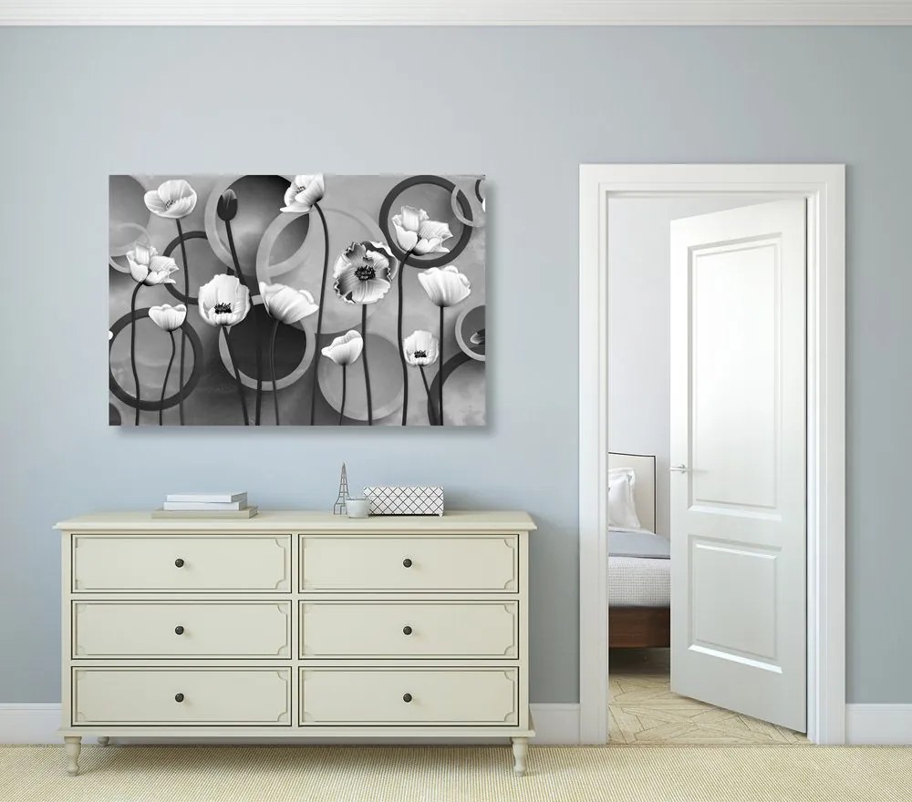 Tablou maci pe un fundal abstract în design alb-negru