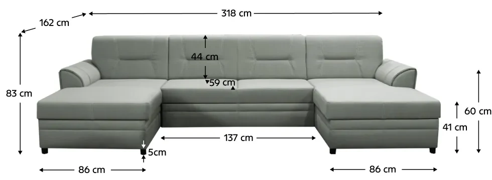 Set canapea universală, gri deschis, BAROV U UNI