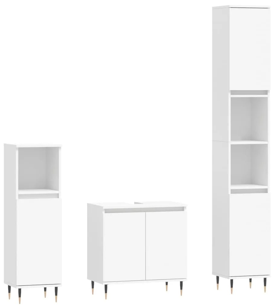 3190267 vidaXL Set mobilier de baie, 3 piese, alb, lemn compozit