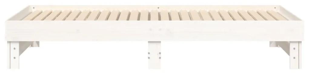 Pat de zi extensibil, alb, 2x(100x200) cm, lemn masiv de pin Alb, 2x (100 x 200) cm