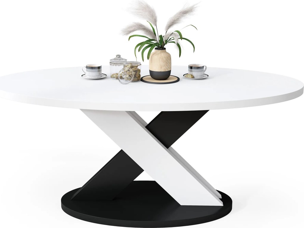 Mazzoni Măsuță de cafea ovală LOXA Albă / Neagră - MĂSUȚĂ DE CAFEA 120x65 cm