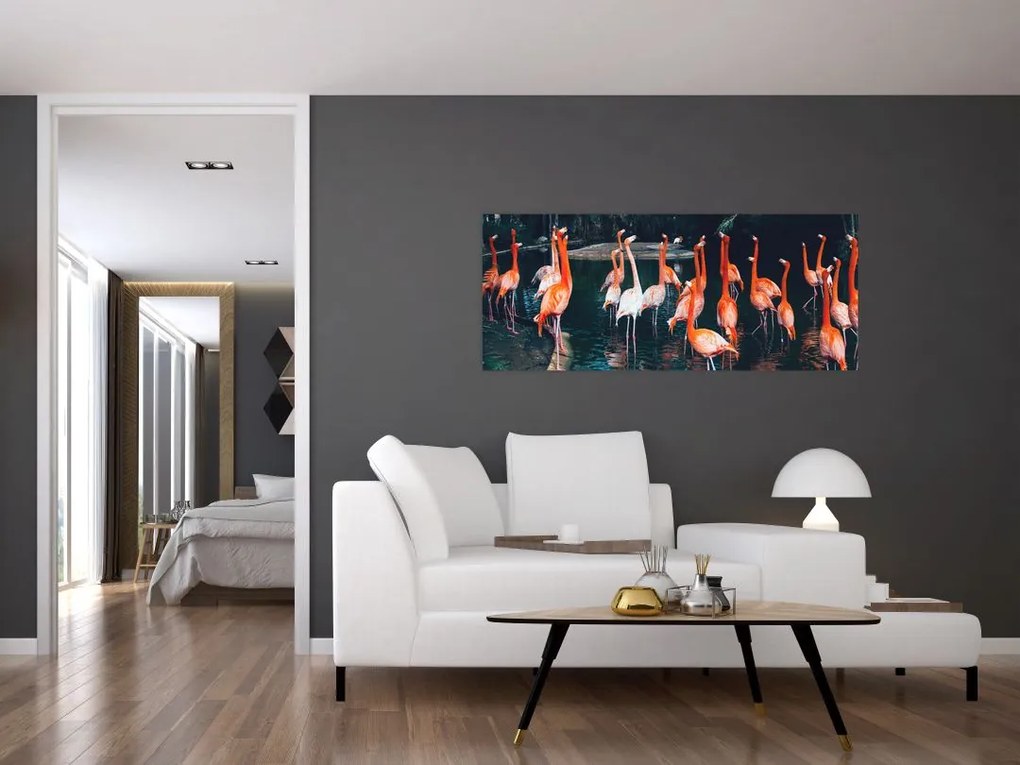 Tablou - turmă de flamingo (120x50 cm)