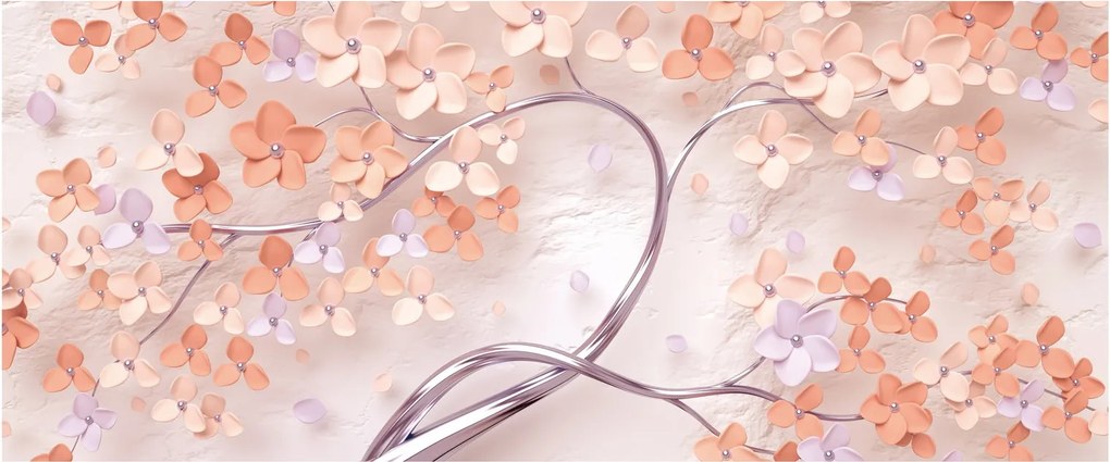 Tablou florilor de pom din coral - abstract (120x50 cm)