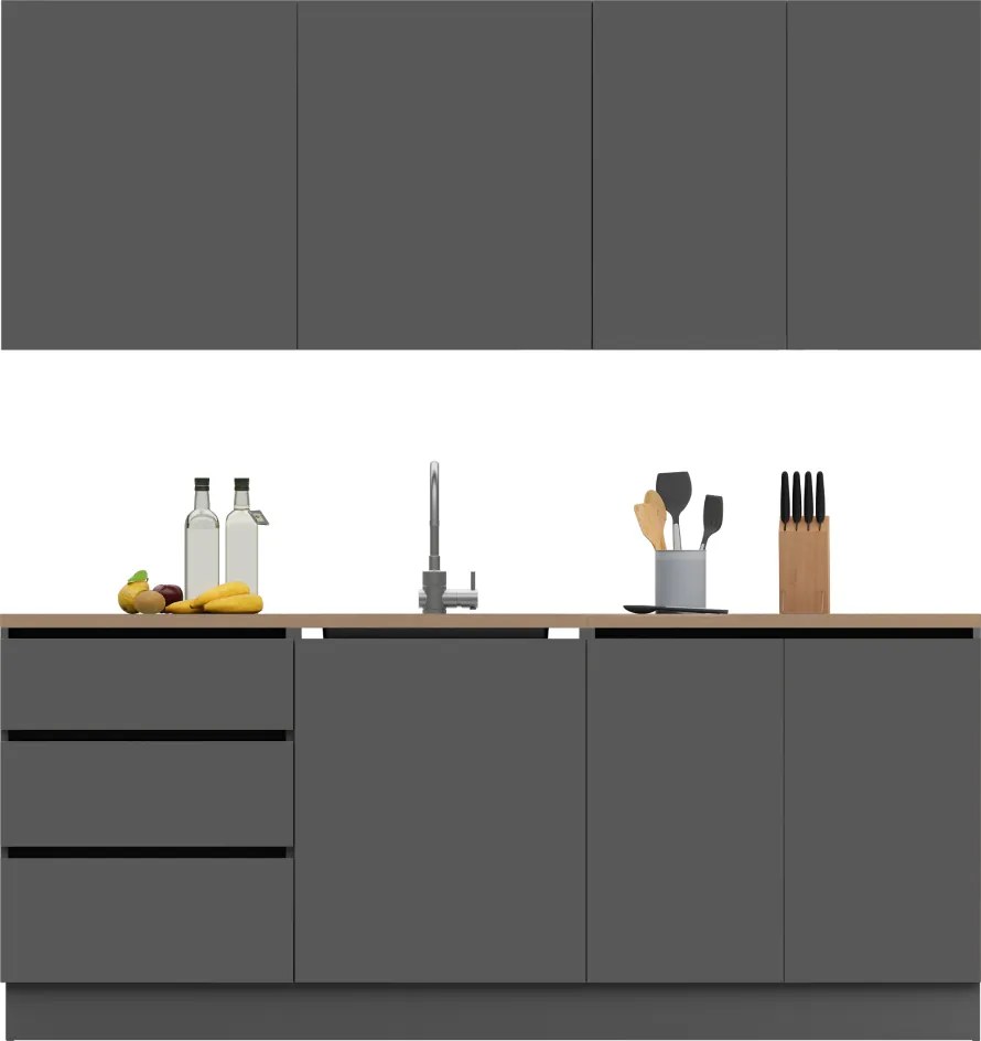 Mobilier de bucătărie, 2 m, grafit, ASTI
