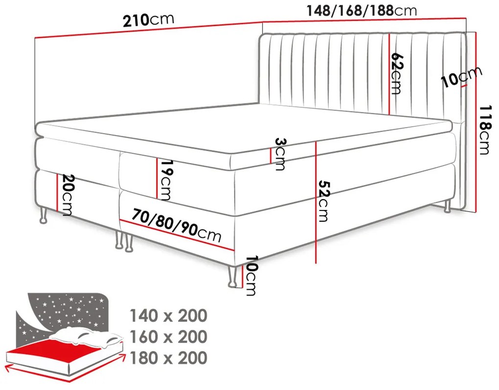 Pat matrimonial Boxspring 180 cm Rondel (fresh 01). 1054096