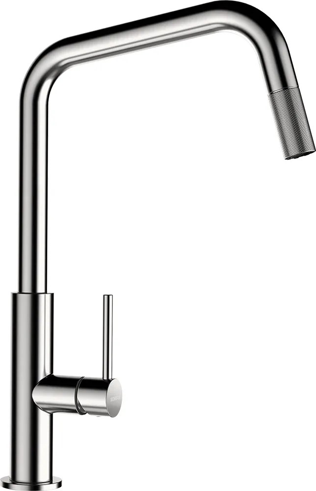 Baterie bucatarie Schock Tanos inox periat cu cap extractibil, cartus ceramic