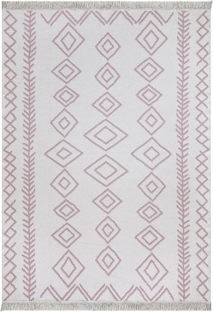 Covor 23000A, 60x100 cm, forma dreptunghiulara, bumbac, alb/roz