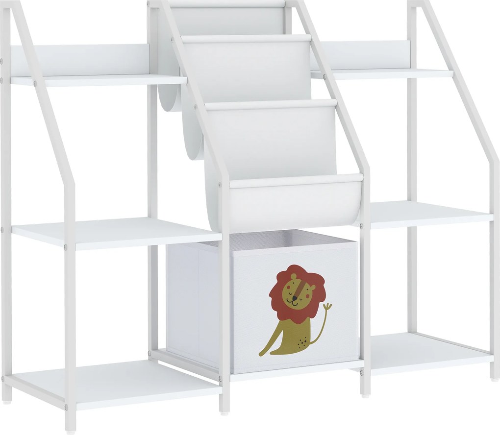AIYAPLAY Bibliotecă și Organizator de Jucării pentru Copii, Metal, PAL, 93 x 30 x 76 cm, Alb | Aosom Romania