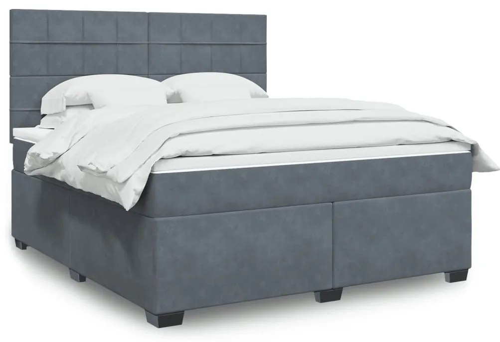 vidaXL Pat box spring cu saltea, gri închis, 180x200 cm, catifea