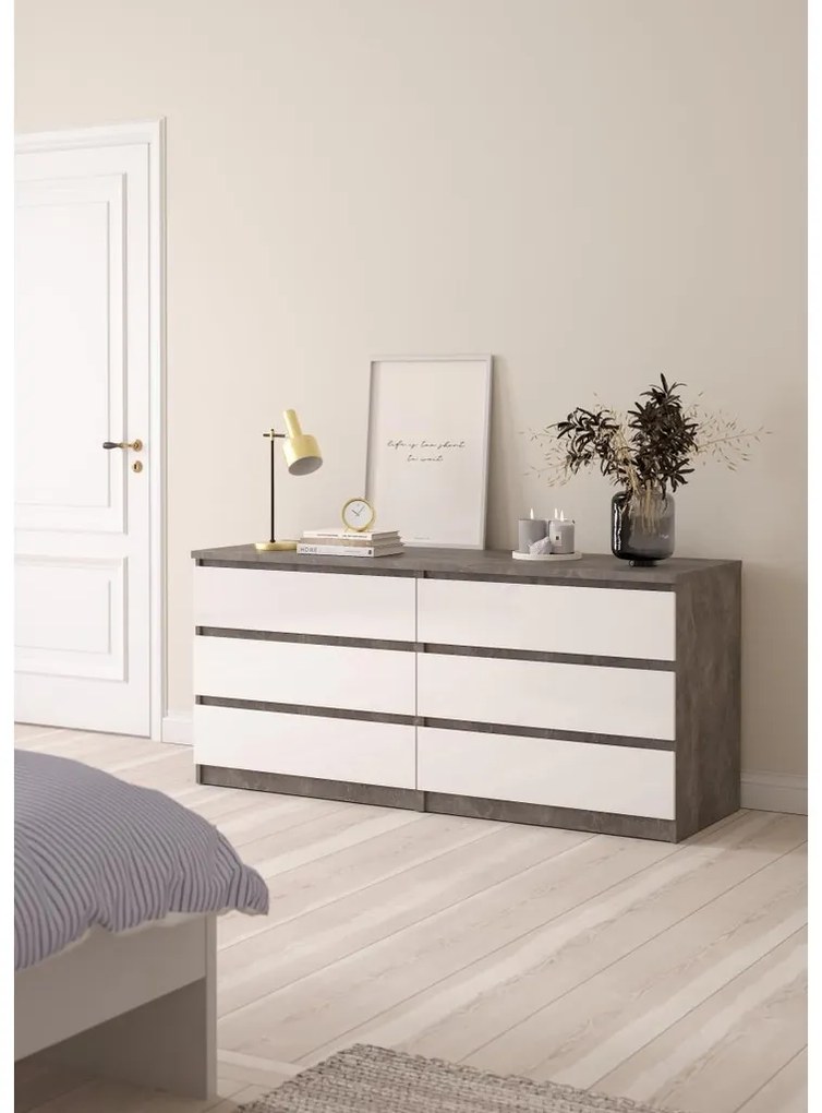 Comodă Simplicity 154 x 50 x 70 cm, gri / alb lucios