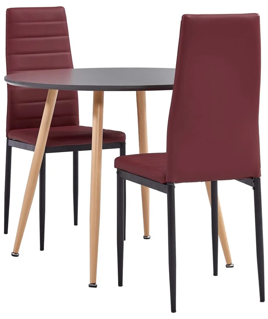 3054308 vidaXL Set mobilier de masă, 3 piese, roșu bordo, piele ecologică