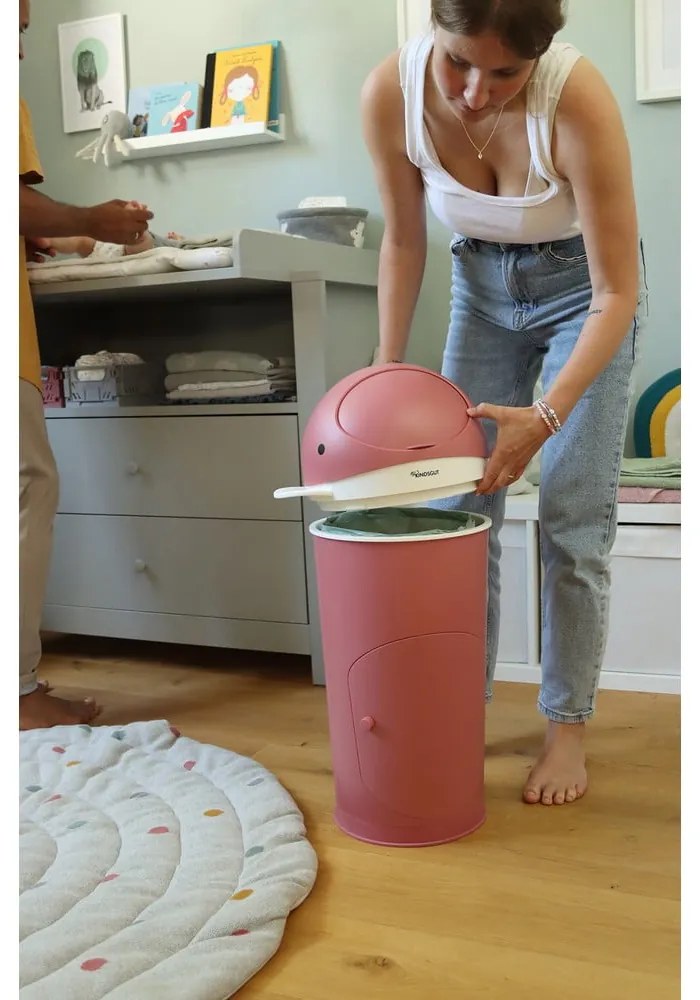 Coș de gunoi roz închis pentru scutece din plastic 25 l Whale – Kindsgut