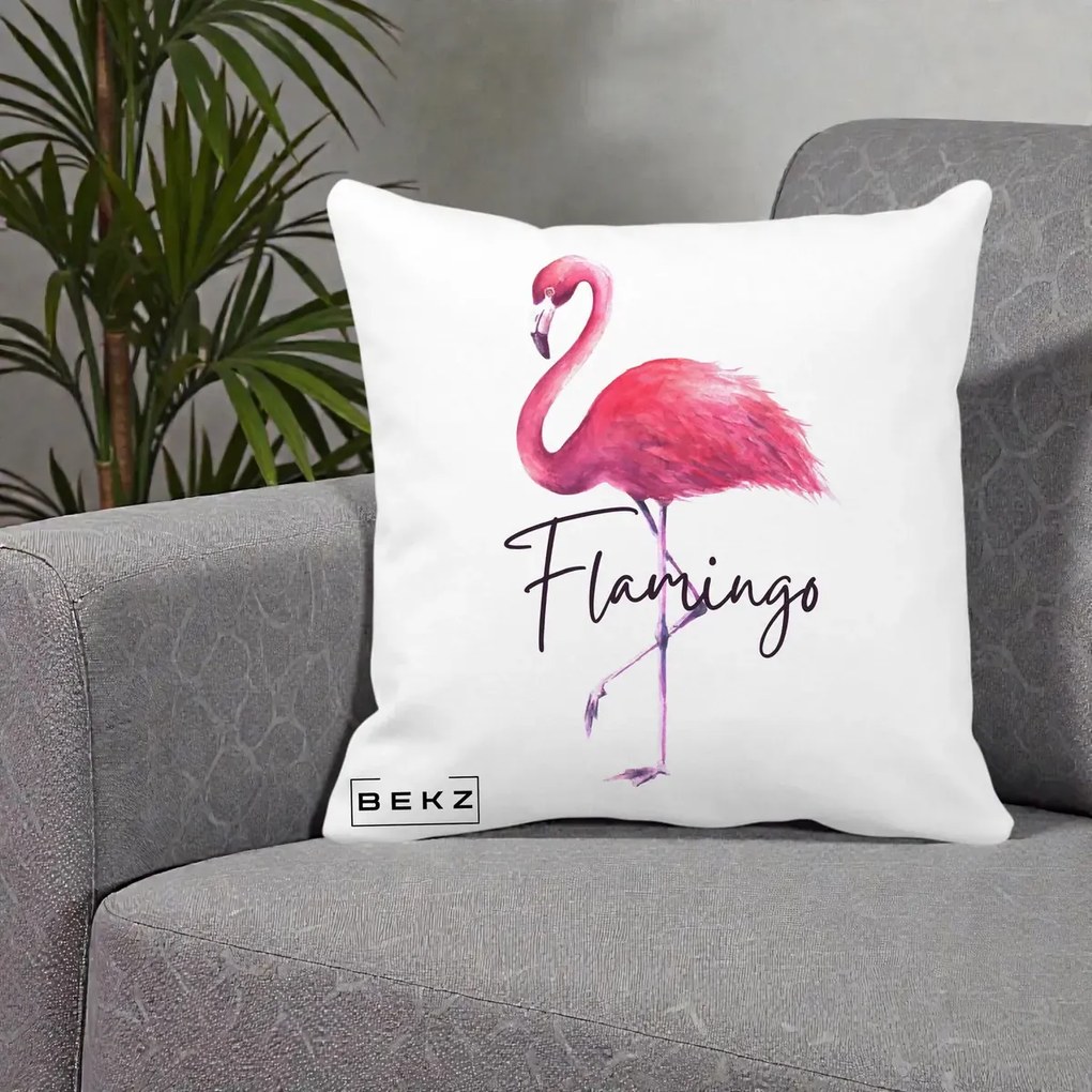 Perna Decorativa Flamingo Acuarela, 40x40 cm, Alba Mata, Husa Detasabila, Perna Inclusa, BEKZ®
