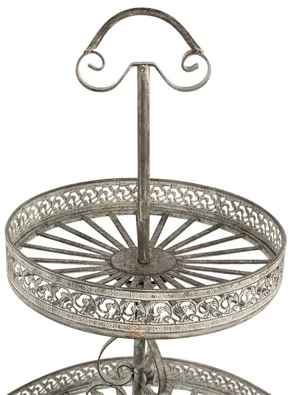 Masa rotunda pentru plante, gri, din metal, aspect vintage