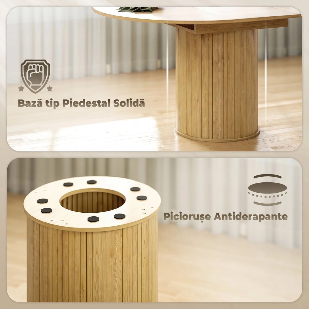 HOMCOM Masă Extensibilă Rotundă pentru 6-8 Persoane, culoare Lemn | Aosom Romania