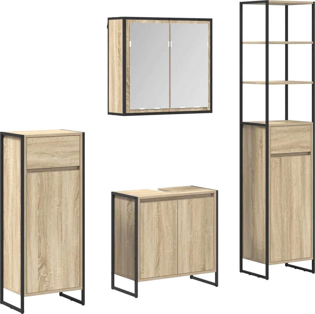 vidaXL Set de mobilier pentru baie cu raft Stejar Sonoma Lemn compozit