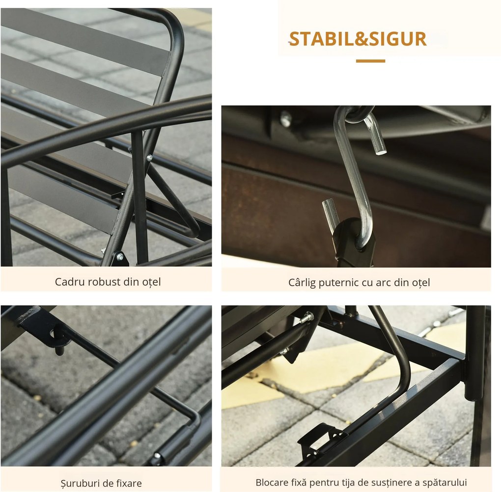 Outsunny Balansoar 3 Posti si Sezlong cu Copertina tip Foisor cu Plasa Impotriva Tantarilor si Perne, Gri Inchis 256x172x248cm