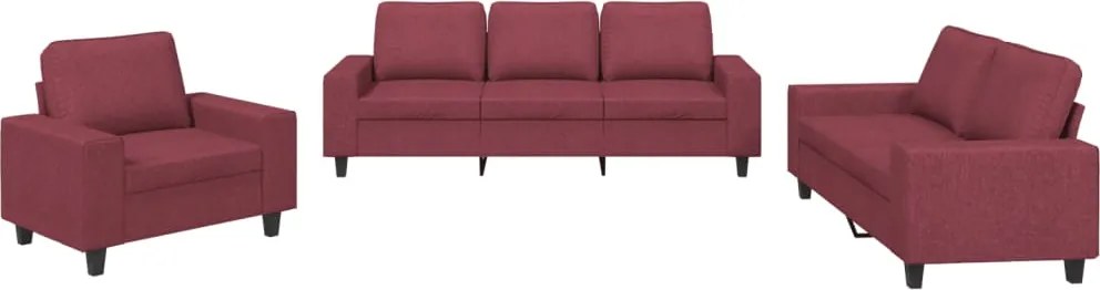 vidaXL Set de canapea, 3 piese, roșu vin, material textil
