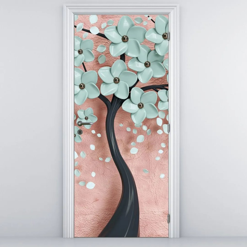 Fototapet pentru ușă - Flori albastru pastel (95x205cm)
