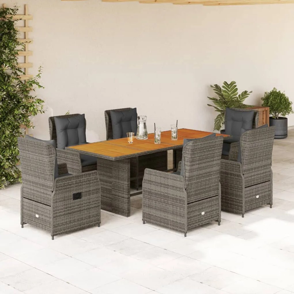 3262785 vidaXL Set mobilier de grădină cu perne, 7 piese, gri, poliratan