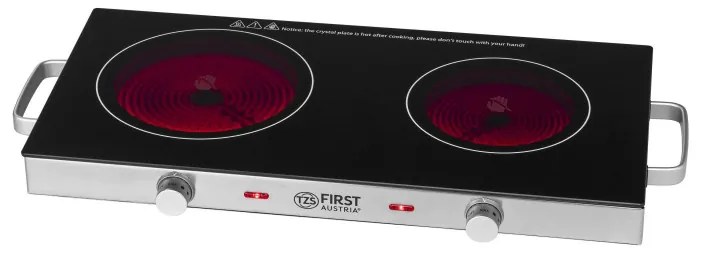 Plită dubla cu infrarosu FIRST FA-5096-7, 2800W, Pana la 300°C, Termostat, Sticla ceramica, Negru/Inox
