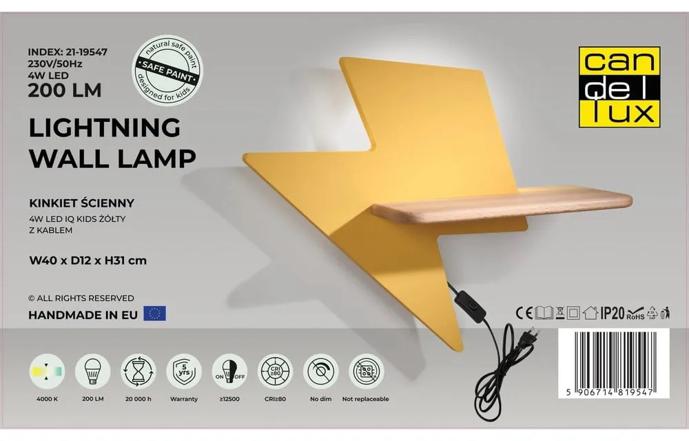 Corp de iluminat pentru copii galben Lightning – Candellux Lighting