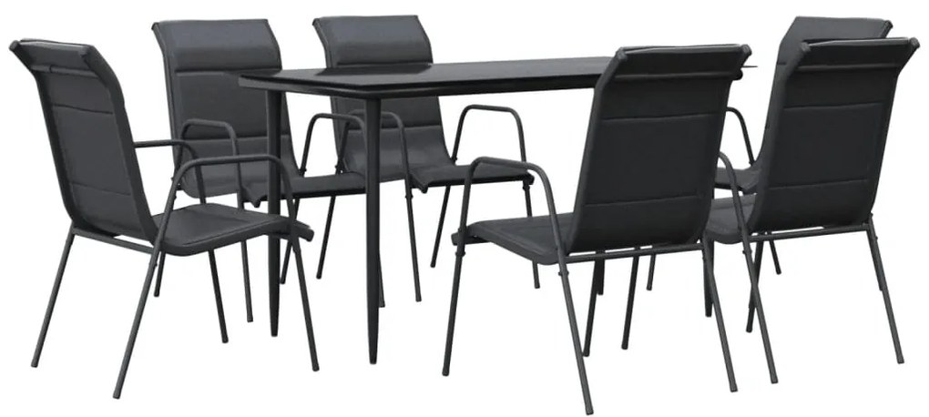 3200705 vidaXL Set mobilier de grădină, 7 piese, negru, oțel și textilenă