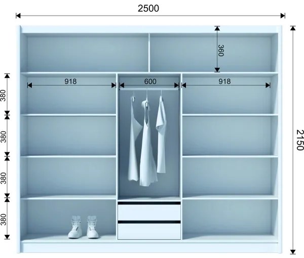 Dulap cu oglindă SABRINA 250x215 cm, stejar woltan