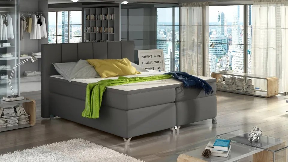 Pat tapitat boxspring, cu spatiu pentru depozitare, 140X200 cm, Basilio 2, Eltap (Culoare: Bleumarin)