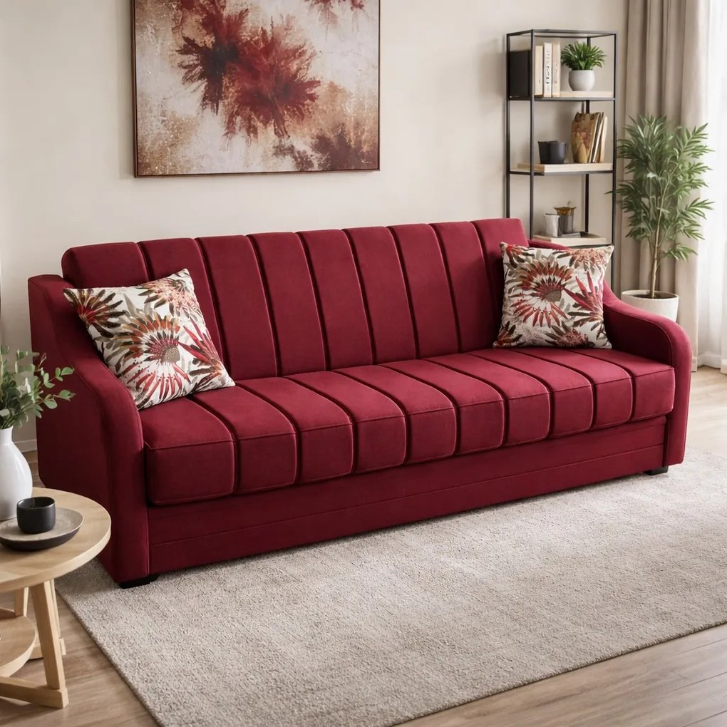 Canapea ALEX extensibila, 3 locuri, cu lada de depozitare, stofa albastru cu galben, 220x90x90 Albastru + Galben