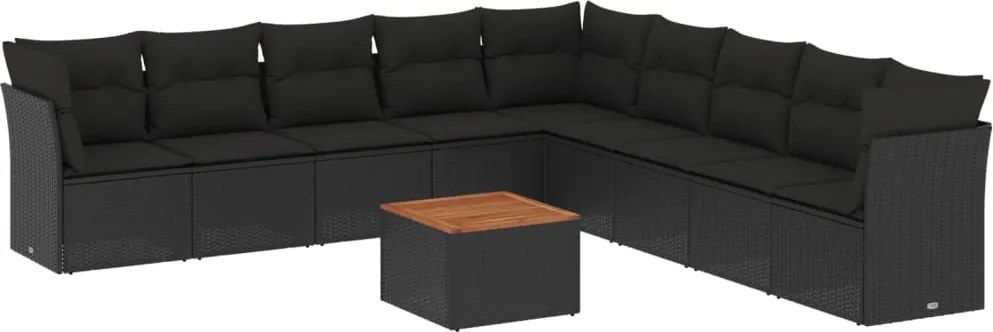 vidaXL Set canapele de grădină cu perne, 10 piese, negru, poliratan