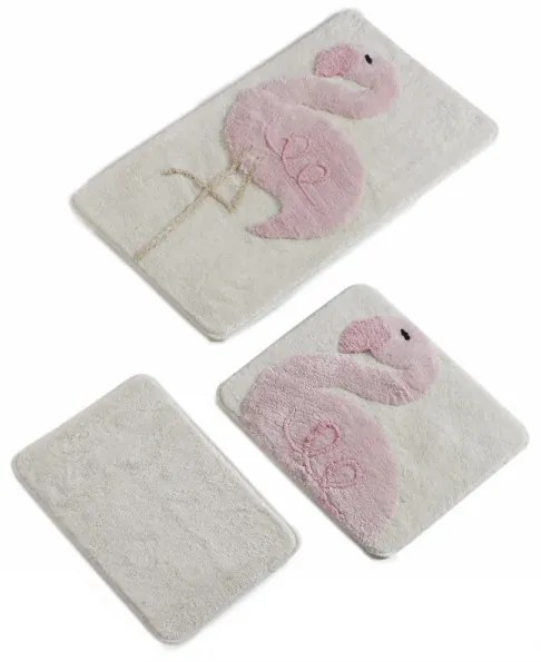 Set 3 Covorase de Baie Pınk Flamıngo, Acrilic, Crem / Roz