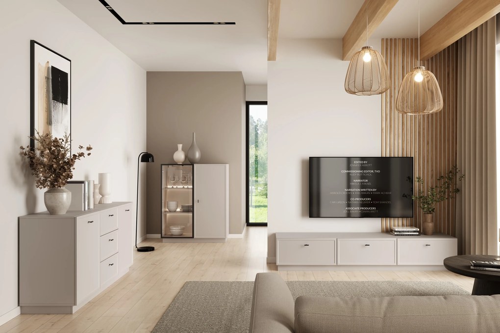 Comodă cu sertare Lorini 150 cm - cashmere / mânere negre T-bar