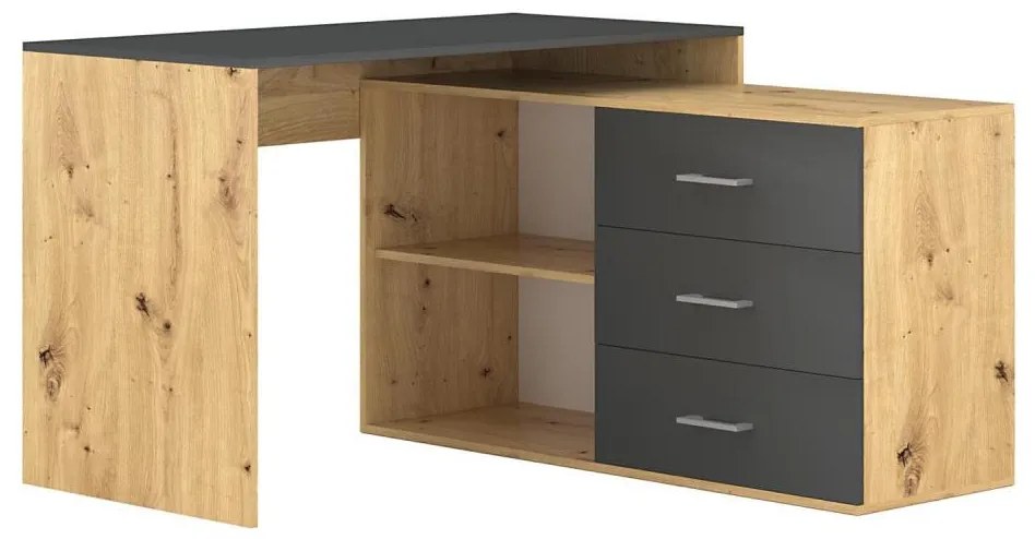 Birou JULES cu sertare și colț reversibil (stânga/dreapta), stejar artisan/antracit