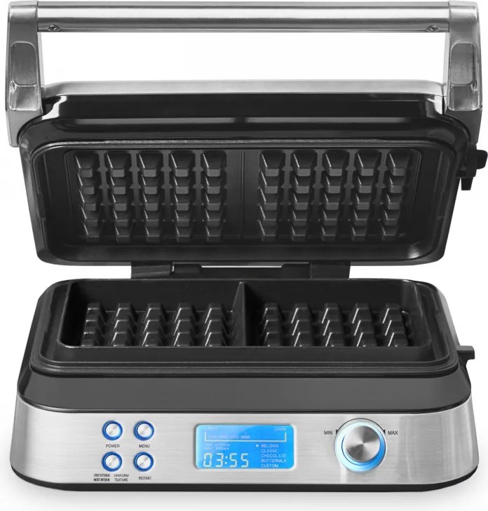 Aparat de preparat vafe Gastroback Advanced Control, 1600 W, 220 ml, 7 trepte de coacere, elemente de încălzire duble, plăci adânci, cronometru, protecție împotriva revărsării, argintiu