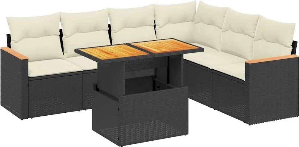 vidaXL Set canapele de grădină cu perne, 7 piese, negru, poliratan