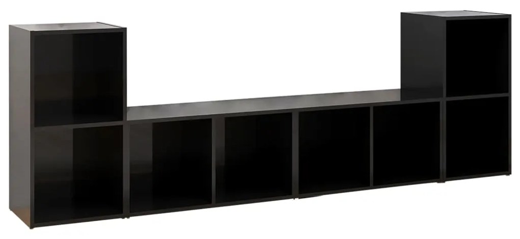 Comode TV, 4 buc., negru extra lucios, 72x35x36,5 cm, PAL 4, negru foarte lucios