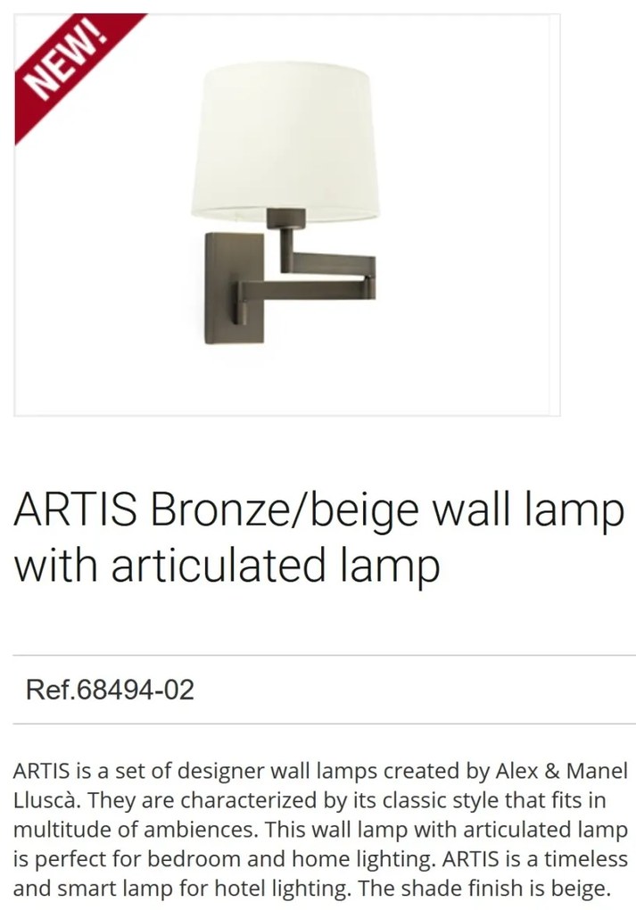 Aplica cu brat articulat design elegant ARTIS-2 bronz/bej