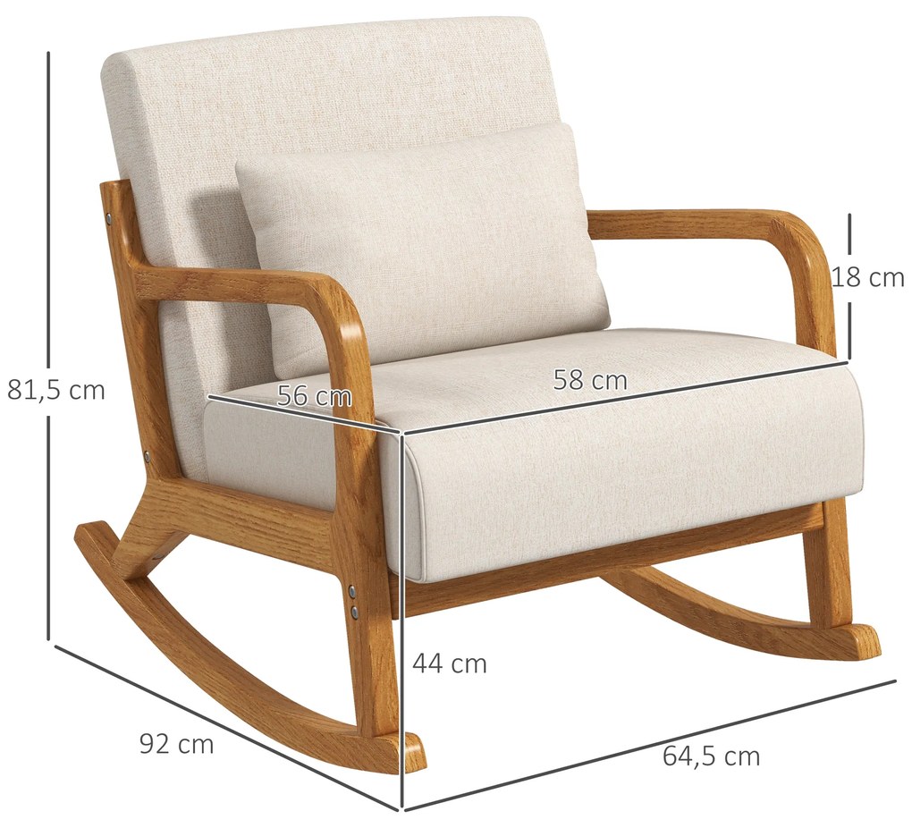 HOMCOM Fotoliu cu balansoar în design retro, din lemn cauciucat, 64,5 cm x 92 cm x 81,5 cm, Crem + Natur | Aosom Romania
