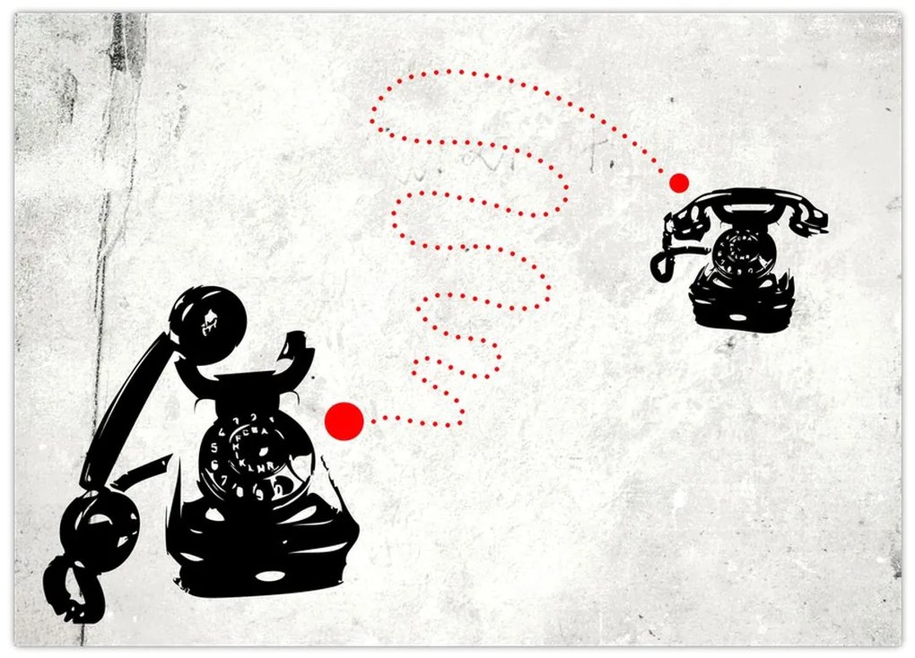 Tablou pe sticlă - Desen de telefon în stilul lui Banksy (70x50 cm)