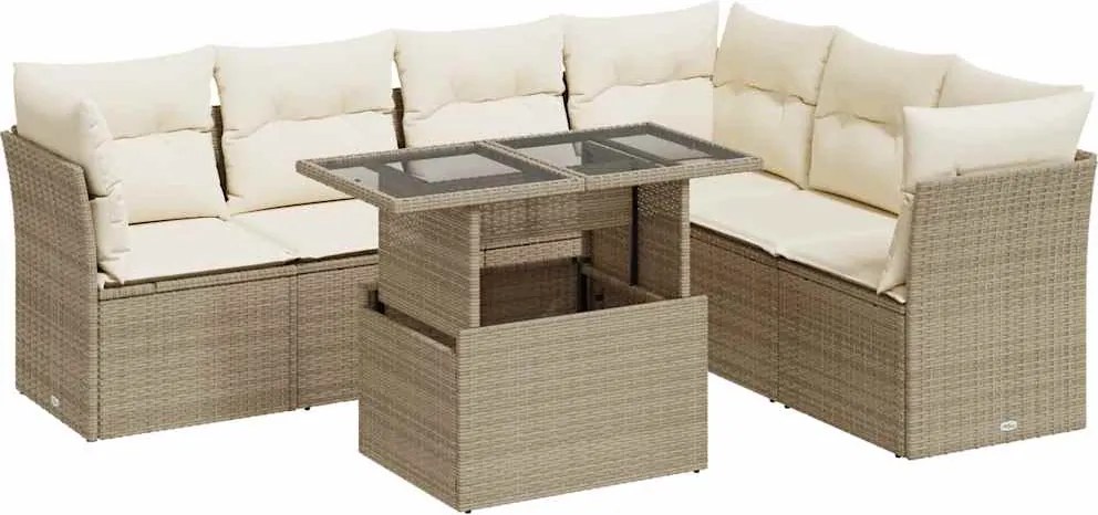 vidaXL Set canapele de grădină, 7 piese, cu perne, bej, poliratan