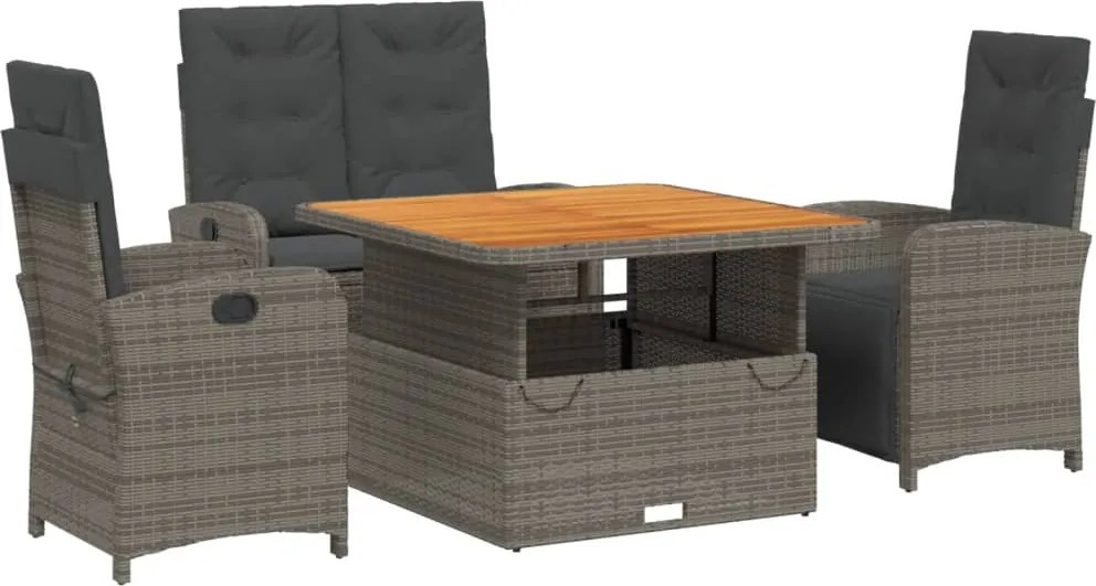 vidaXL Set mobilier de grădină cu perne, 4 piese, gri, poliratan