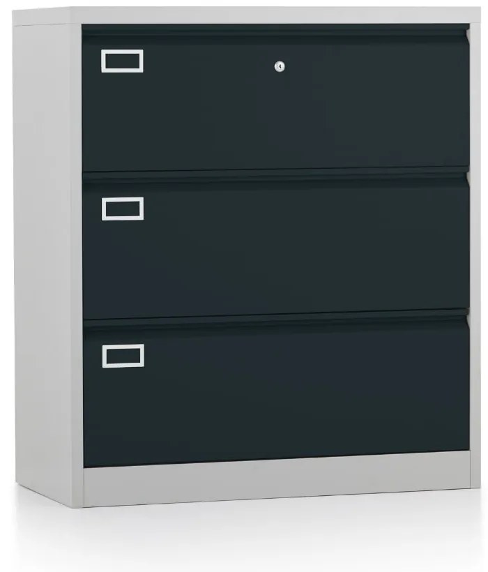 Dosar metalic cu două rânduri A4 - 3 sertare, 90 x 45 x 102 cm, încuietoare cu cilindru, antracit - ral 7016
