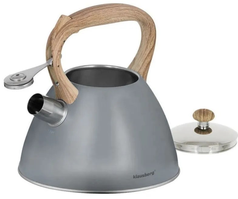 Ceainic Klausberg KB 7297, 3 litri, cu fluier, pentru plite cu inducție, din oțel inoxidabil gri
