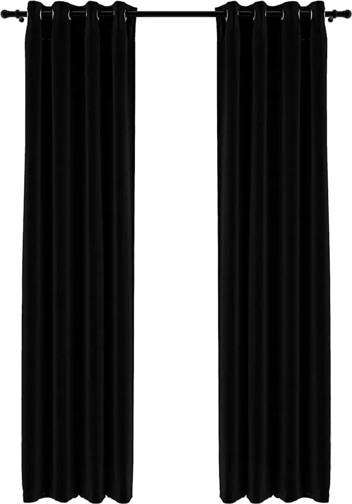vidaXL Perdele opace, aspect pânză, ocheți, 2 buc., negru, 140x245 cm