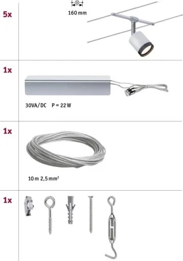Paulmann 3981 - Set 5xLED/4W sistem complet cu cablu TUBE 230V